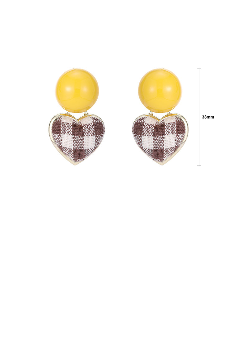 Simple and Sweet Plated Gold Round Bead Brown Heart-shaped Stud Earrings - Vibrant Color