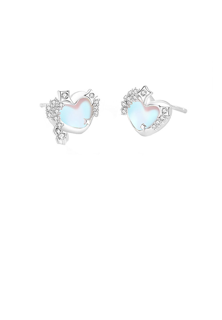 925 Sterling Silver Simple Fashion Star Heart Shape Moonstone Stud Earrings with Cubic Zirconia - Luxurious Look