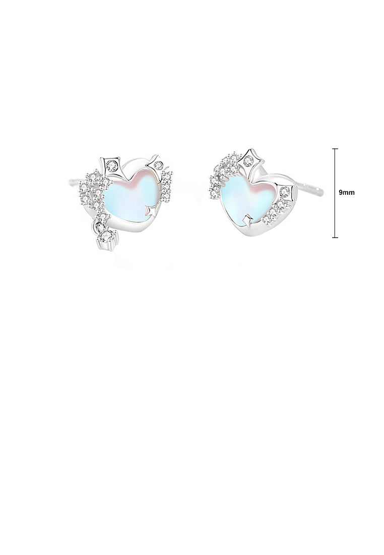 925 Sterling Silver Simple Fashion Star Heart Shape Moonstone Stud Earrings with Cubic Zirconia - Luxurious Look