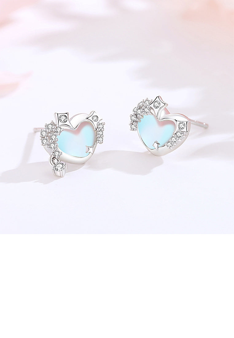 925 Sterling Silver Simple Fashion Star Heart Shape Moonstone Stud Earrings with Cubic Zirconia - Luxurious Look