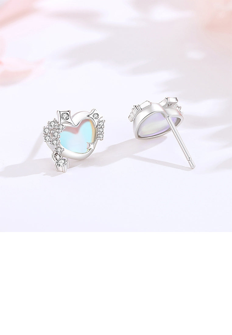 925 Sterling Silver Simple Fashion Star Heart Shape Moonstone Stud Earrings with Cubic Zirconia - Luxurious Look
