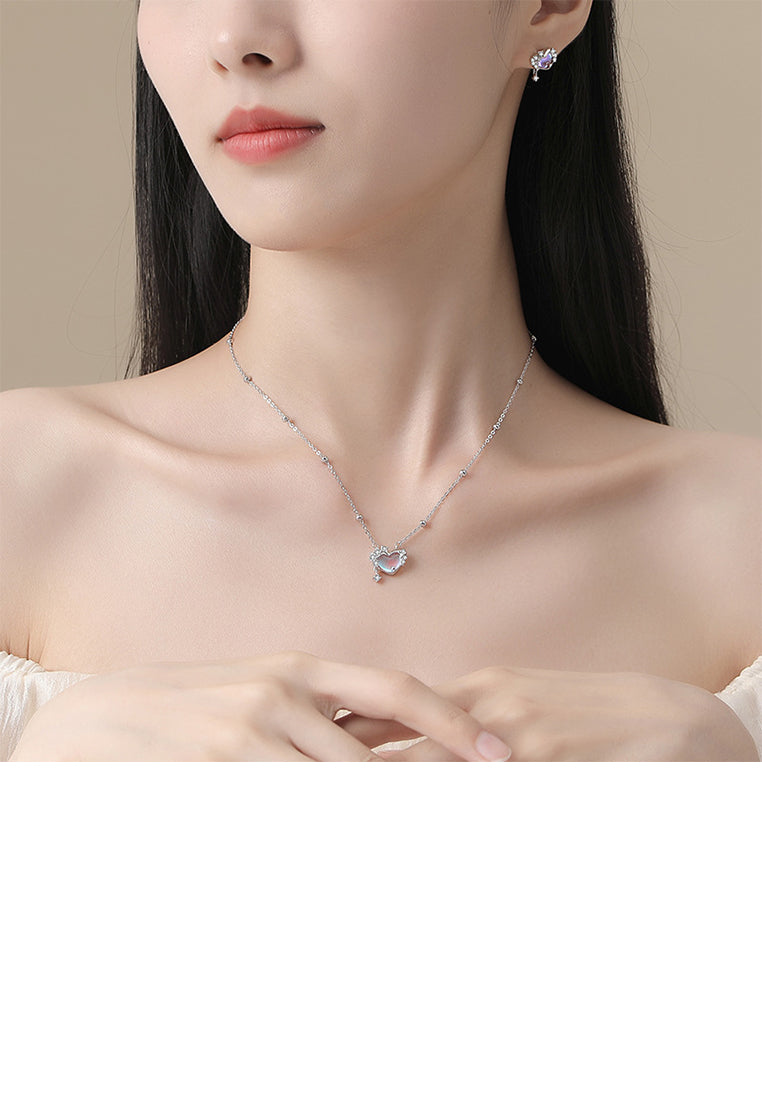 925 Sterling Silver Simple Fashion Star Heart Shape Moonstone Stud Earrings with Cubic Zirconia - Luxurious Look