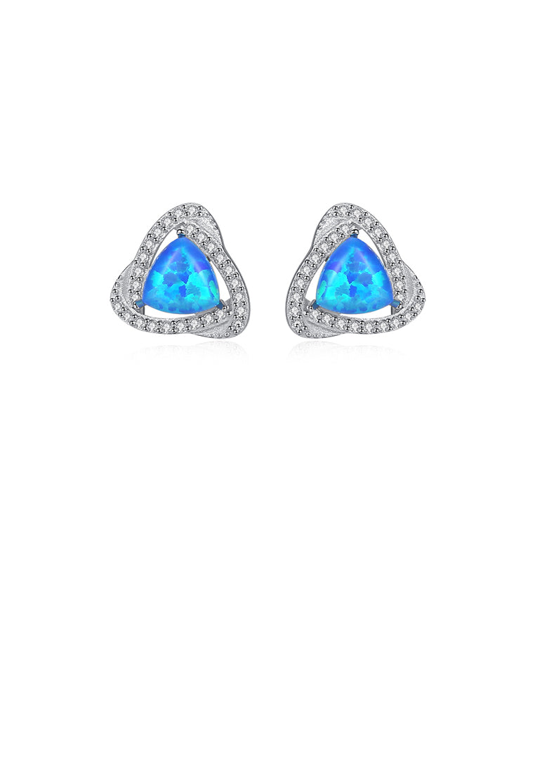 925 Sterling Silver Fashion Elegant Geometric Triangle Dark Blue Imitation Opal Stud Earrings with Cubic Zirconia - Luxurious Look
