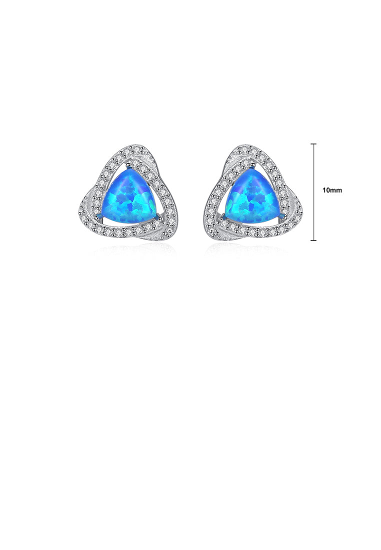 925 Sterling Silver Fashion Elegant Geometric Triangle Dark Blue Imitation Opal Stud Earrings with Cubic Zirconia - Luxurious Look