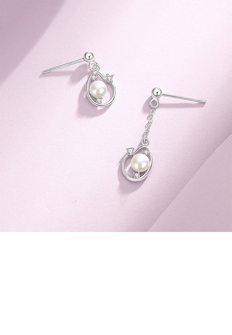 925 Sterling Silver Fashion Simple Asymmetrical Water Drop Shape Imitation Pearl Tassel Earrings with Cubic Zirconia - Luxurious Look