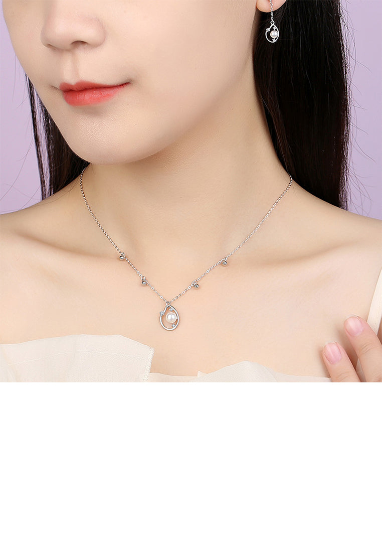 925 Sterling Silver Fashion Simple Asymmetrical Water Drop Shape Imitation Pearl Tassel Earrings with Cubic Zirconia - Luxurious Look