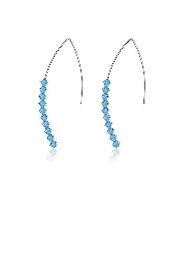 925 Sterling Silver Simple Geometric Earrings with Blue Austrian Element Crystal