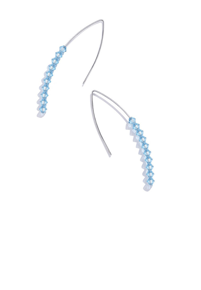 925 Sterling Silver Simple Geometric Earrings with Blue Austrian Element Crystal