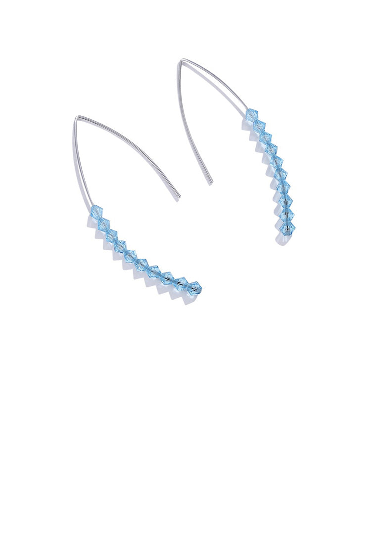 925 Sterling Silver Simple Geometric Earrings with Blue Austrian Element Crystal