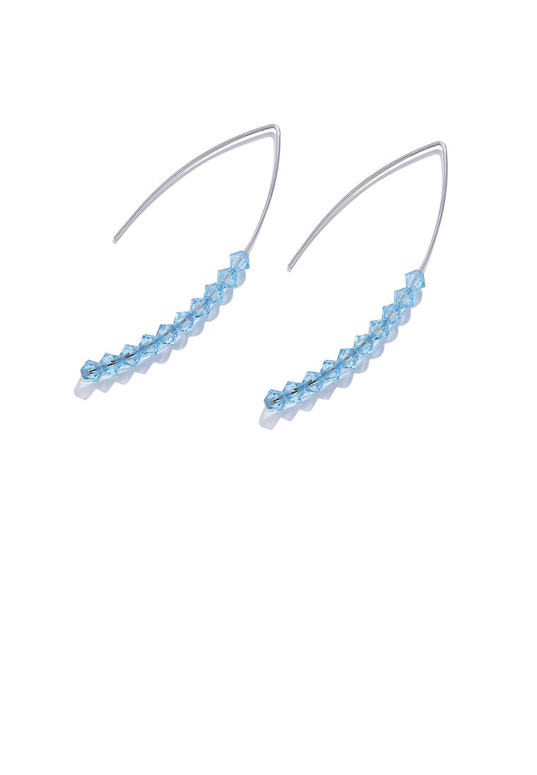 925 Sterling Silver Simple Geometric Earrings with Blue Austrian Element Crystal
