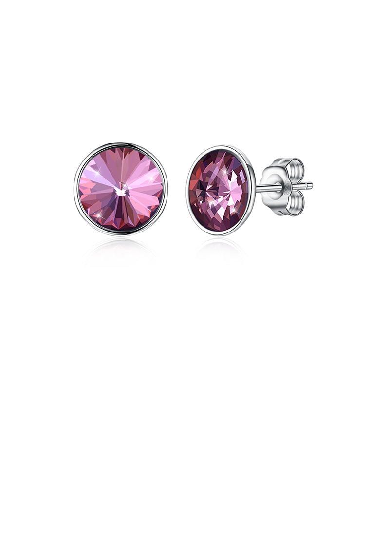 925 Sterling Silver Simple Fashion Purple Austrian Element Crystal Round Stud Earrings