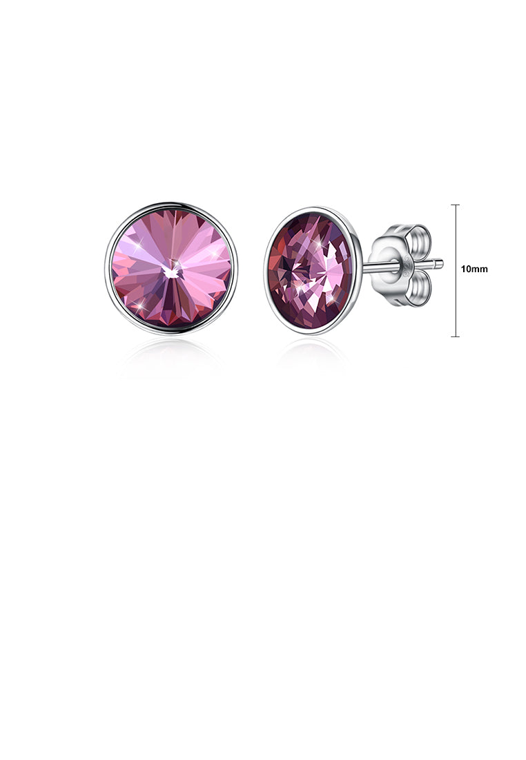 925 Sterling Silver Simple Fashion Purple Austrian Element Crystal Round Stud Earrings