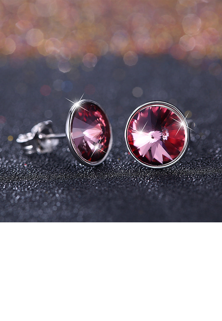 925 Sterling Silver Simple Fashion Purple Austrian Element Crystal Round Stud Earrings