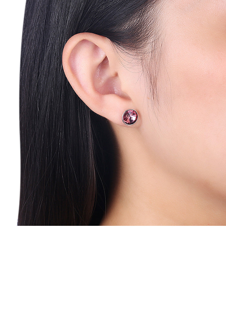 925 Sterling Silver Simple Fashion Purple Austrian Element Crystal Round Stud Earrings