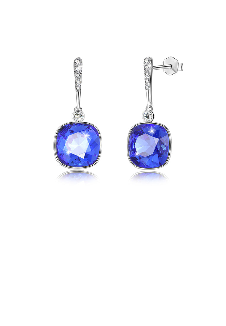 925 Sterling Silver Elegant Fashion Simple Sparkling Sapphire Blue Austrian element Crystal Earrings
