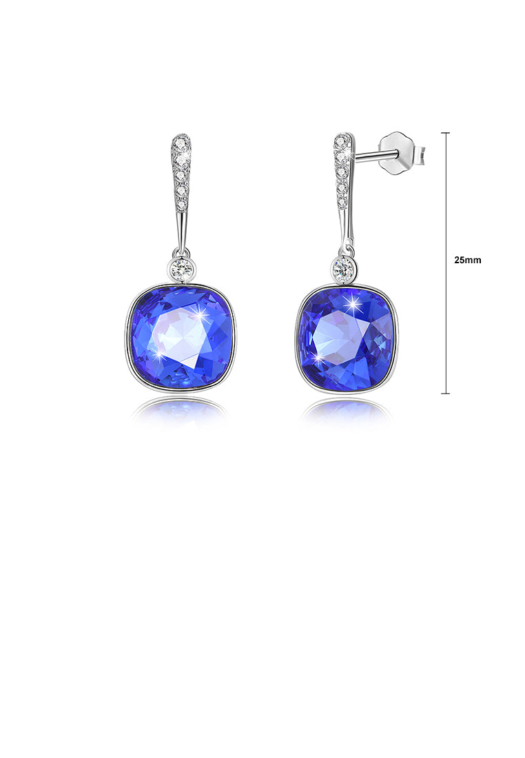 925 Sterling Silver Elegant Fashion Simple Sparkling Sapphire Blue Austrian element Crystal Earrings