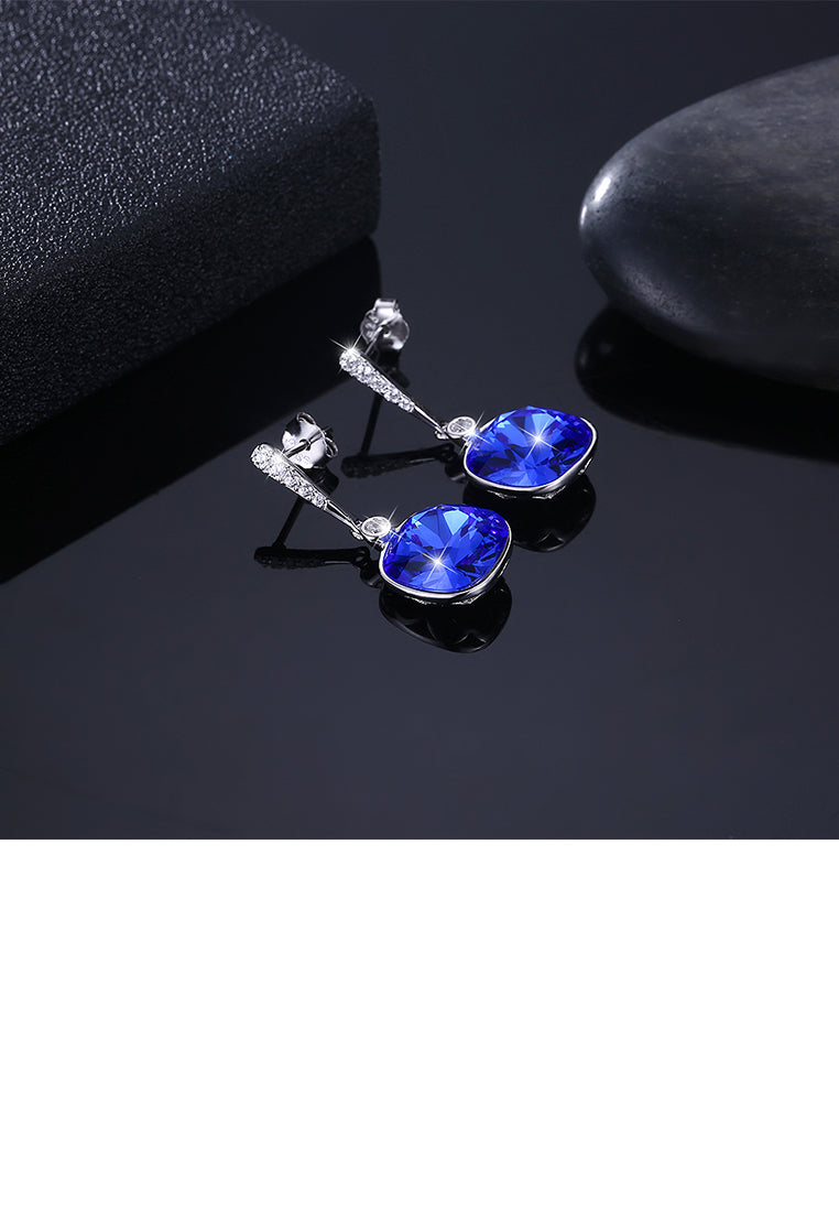 925 Sterling Silver Elegant Fashion Simple Sparkling Sapphire Blue Austrian element Crystal Earrings