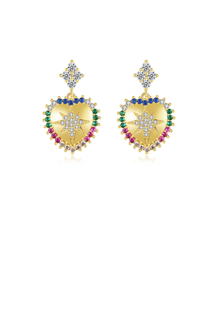 Fashion Simple Plated Gold Heart-shaped Colorful Cubic Zirconia Earrings - Luxurious Look