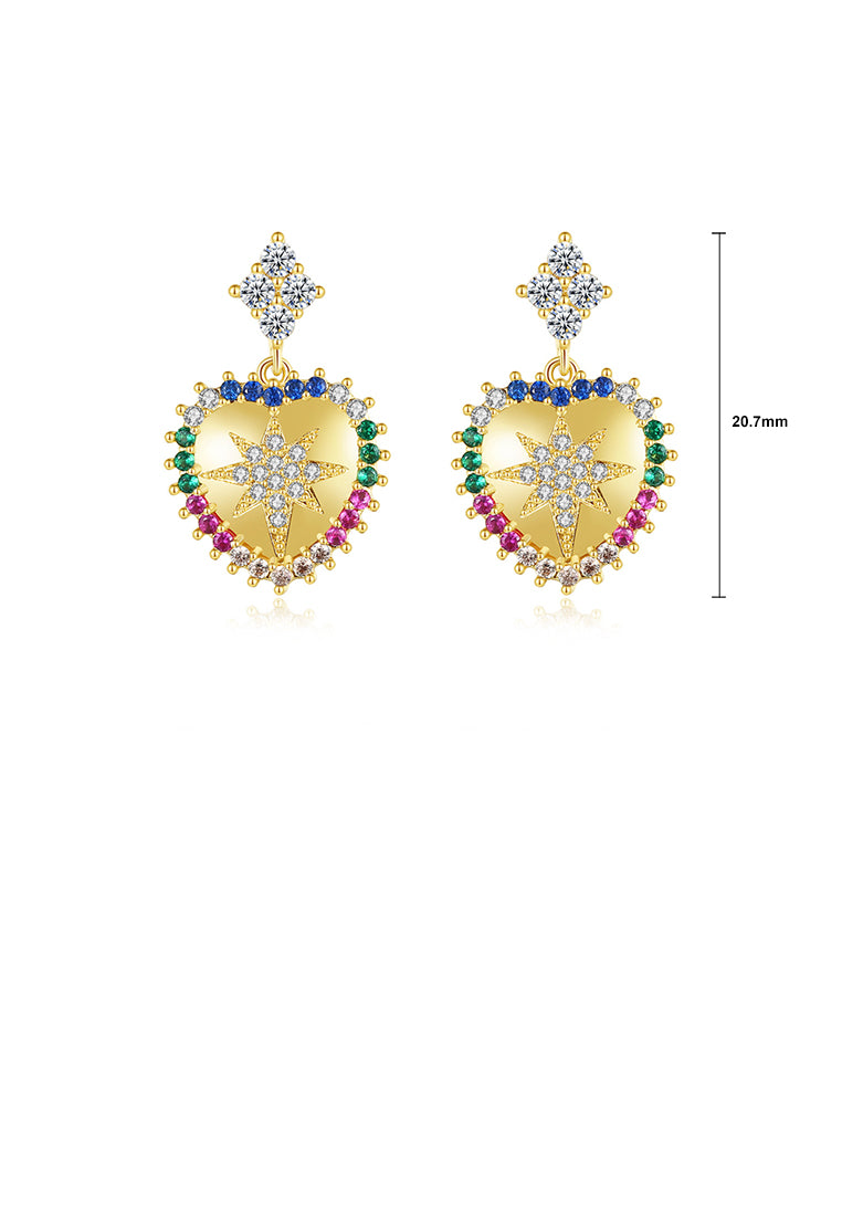 Fashion Simple Plated Gold Heart-shaped Colorful Cubic Zirconia Earrings - Luxurious Look
