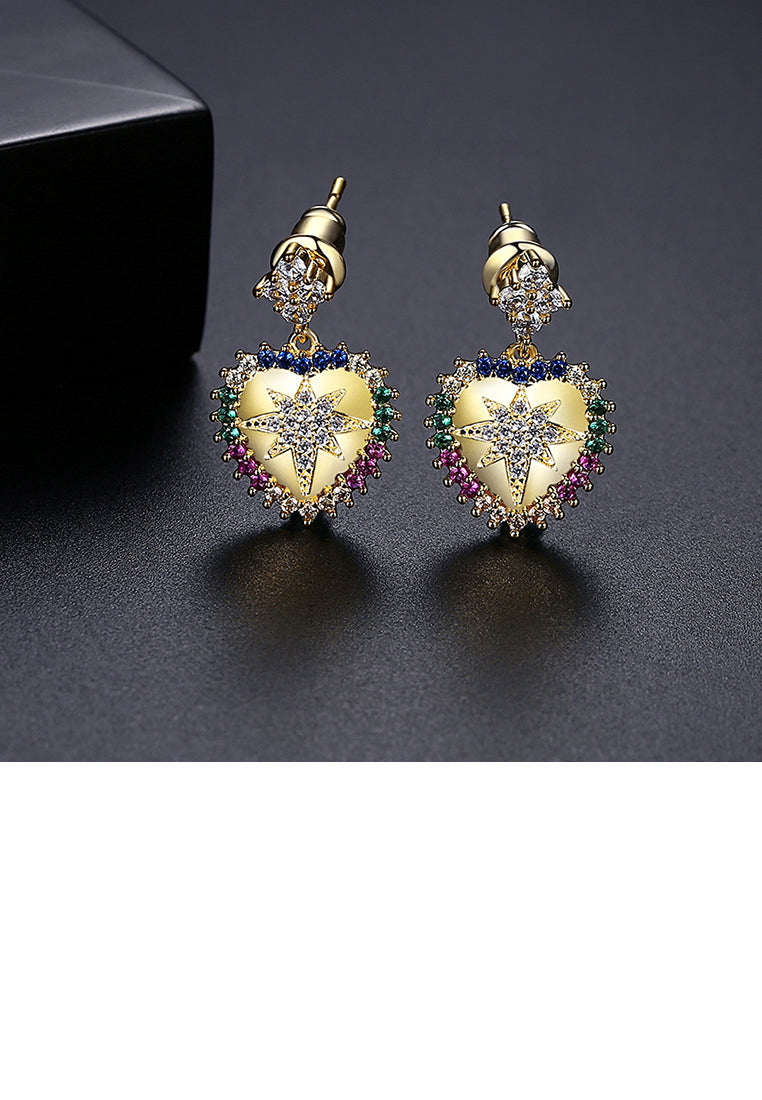 Fashion Simple Plated Gold Heart-shaped Colorful Cubic Zirconia Earrings - Luxurious Look