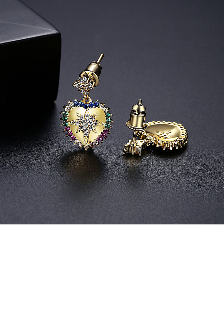 Fashion Simple Plated Gold Heart-shaped Colorful Cubic Zirconia Earrings - Luxurious Look