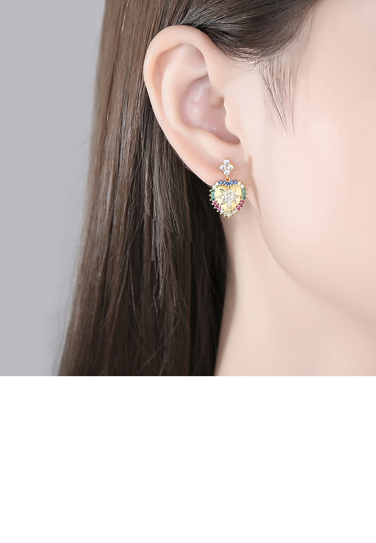 Fashion Simple Plated Gold Heart-shaped Colorful Cubic Zirconia Earrings - Luxurious Look