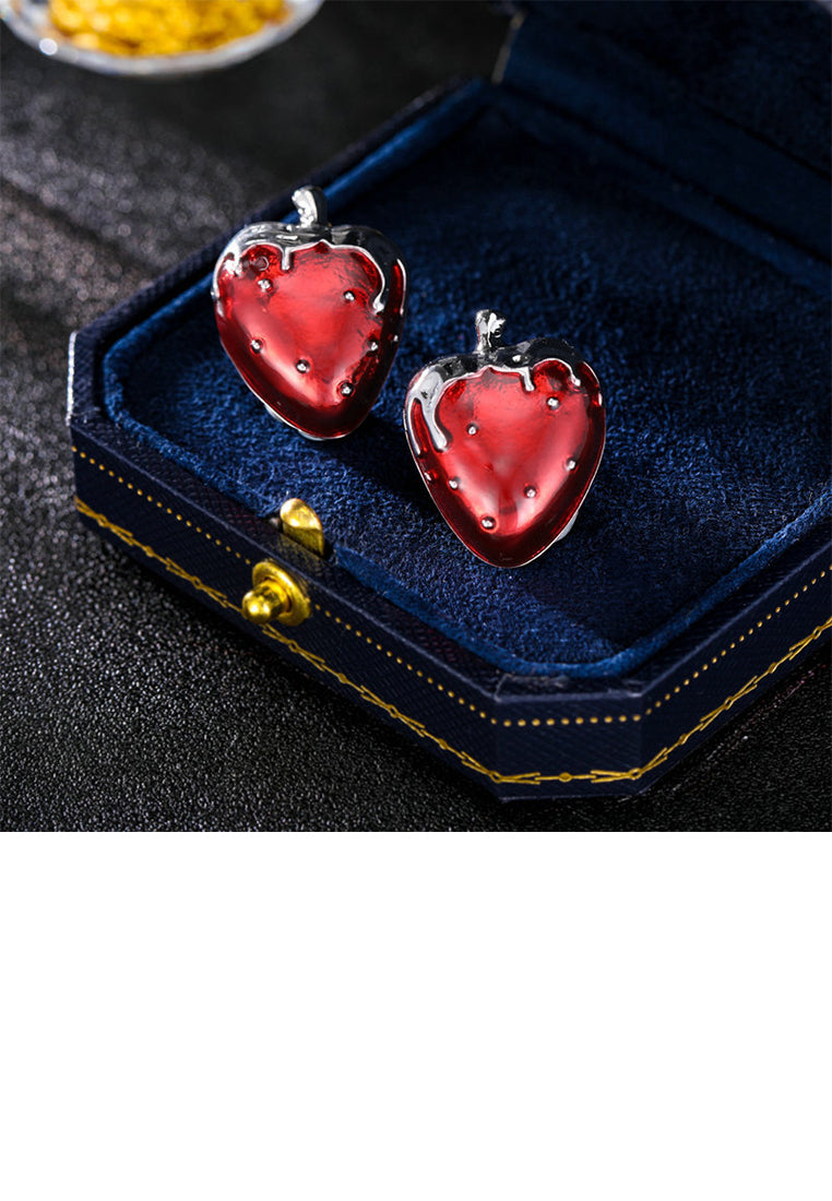 Simple and Sweet Enamel Strawberry Stud Earrings