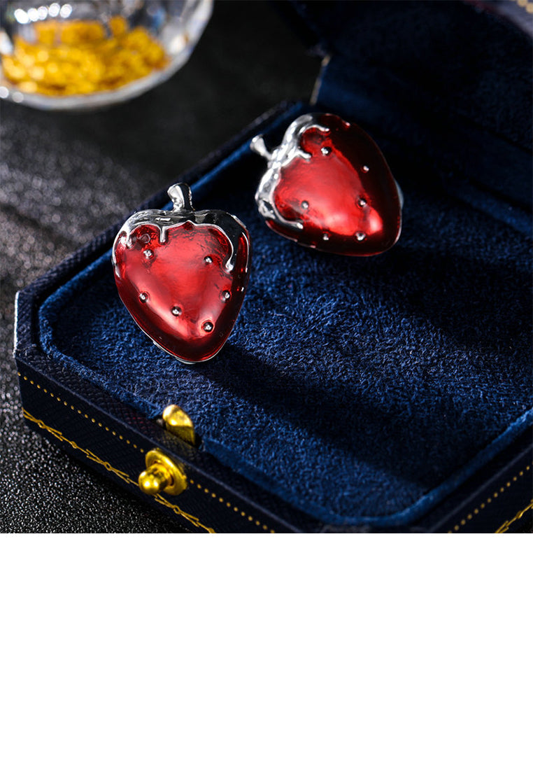 Simple and Sweet Enamel Strawberry Stud Earrings