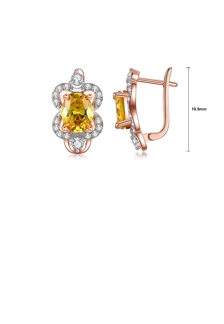 Fashion and Elegant Plated Rose Gold Flower Earrings with Yellow Cubic Zirconia - Luxurious Look