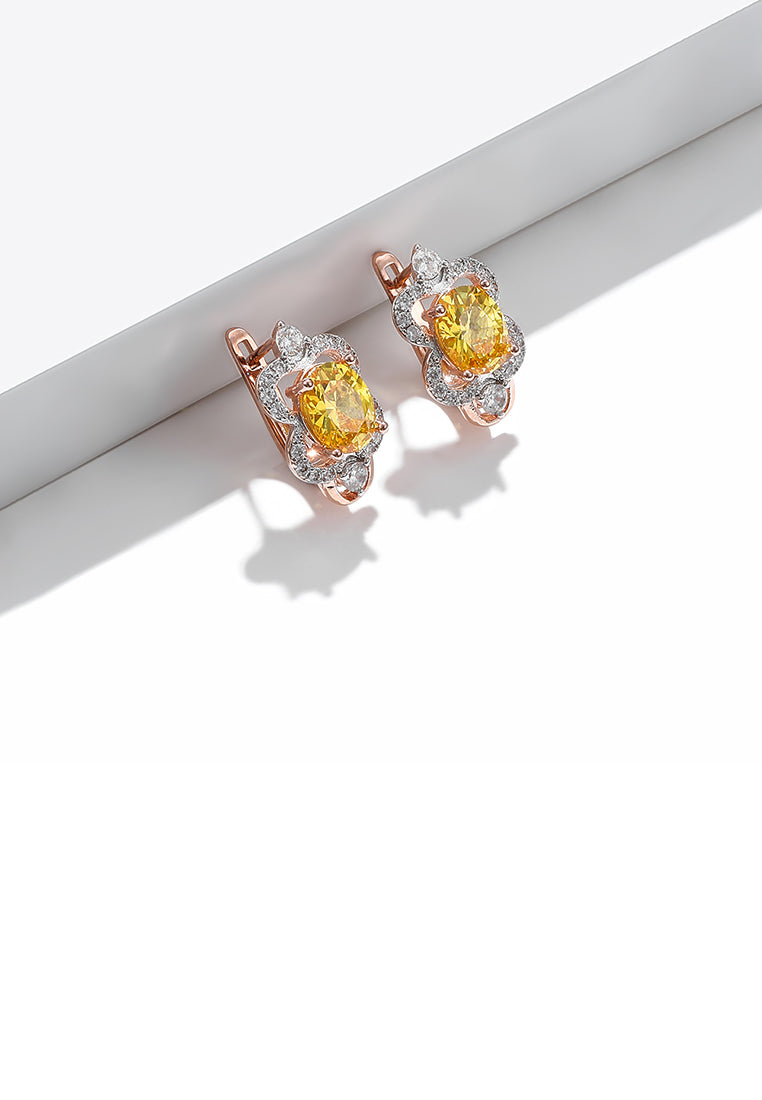 Fashion and Elegant Plated Rose Gold Flower Earrings with Yellow Cubic Zirconia - Luxurious Look