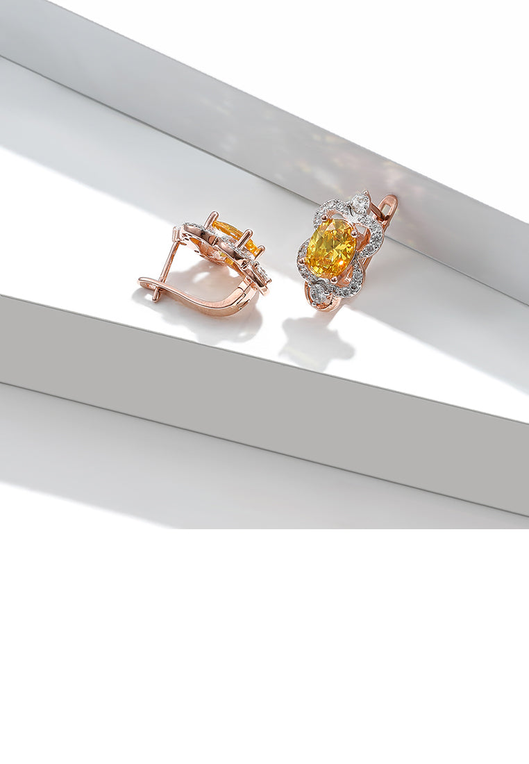 Fashion and Elegant Plated Rose Gold Flower Earrings with Yellow Cubic Zirconia - Luxurious Look