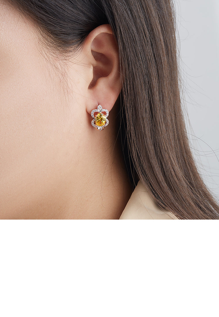 Fashion and Elegant Plated Rose Gold Flower Earrings with Yellow Cubic Zirconia - Luxurious Look