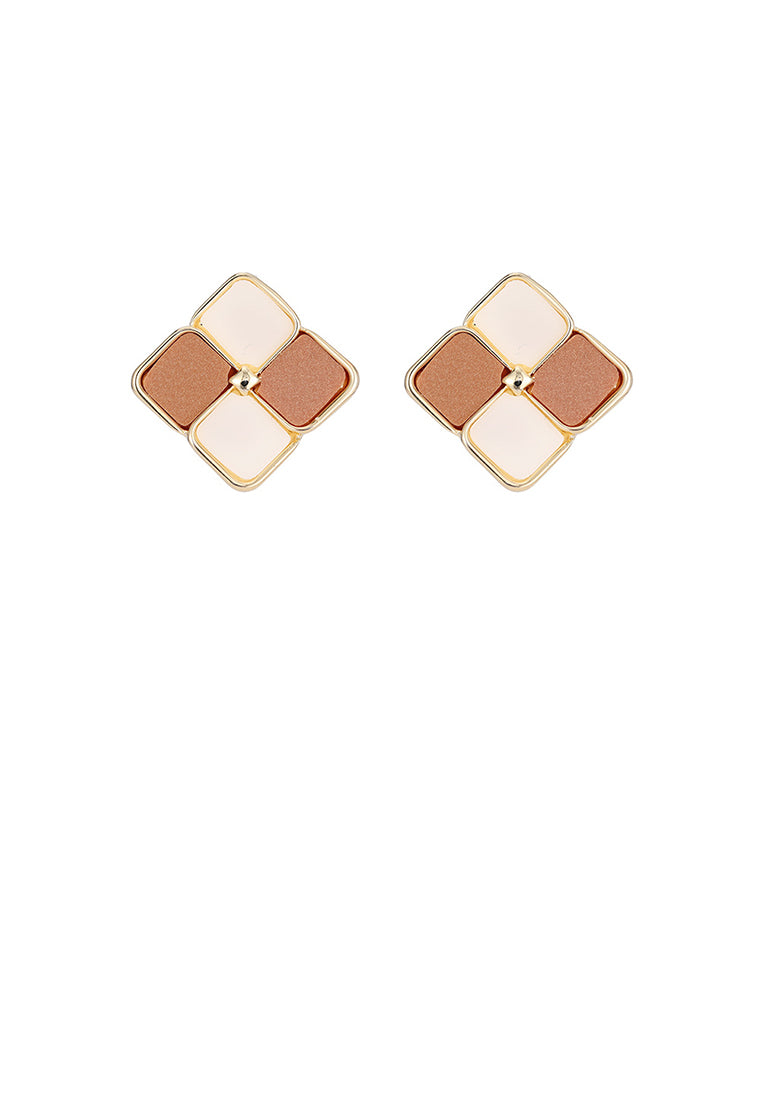 Fashion and Simple Plated Gold Geometric Rhombus Brown Square Stud Earrings - Vibrant Color
