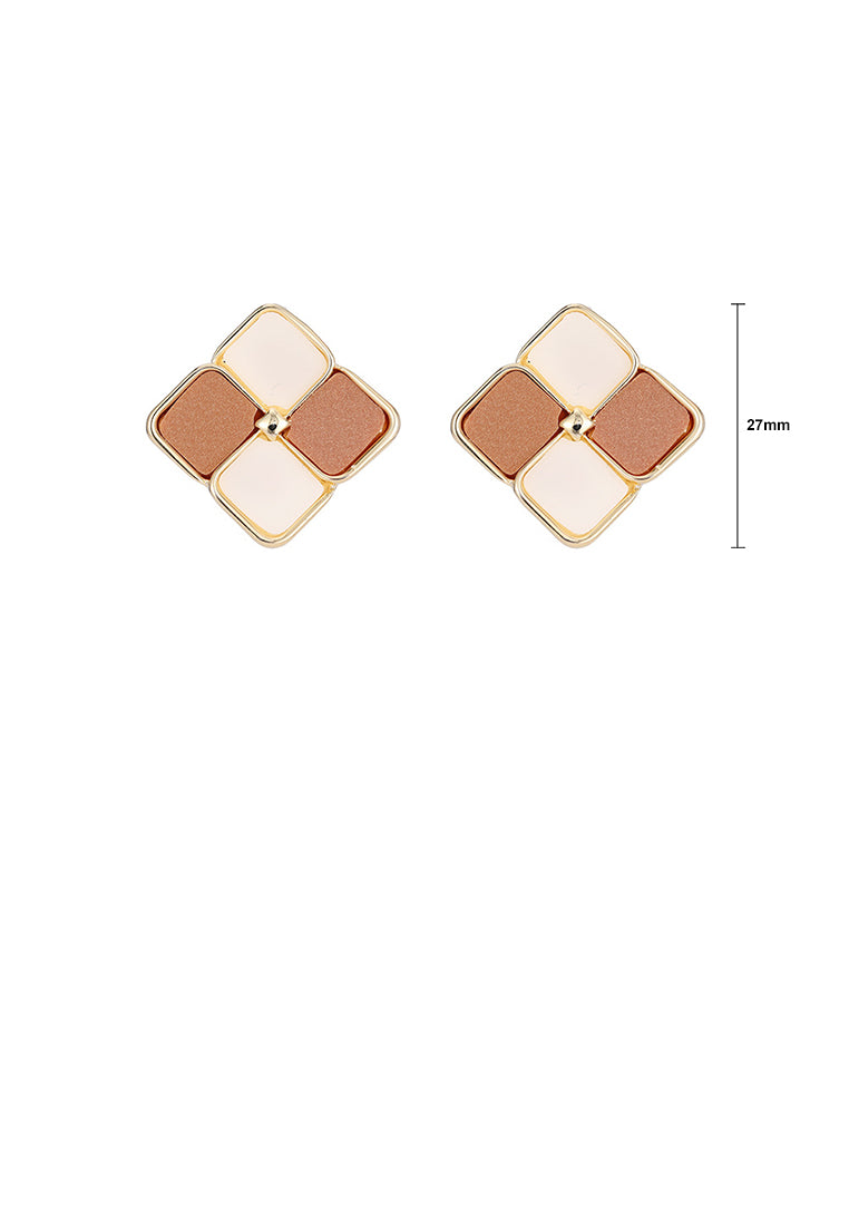 Fashion and Simple Plated Gold Geometric Rhombus Brown Square Stud Earrings - Vibrant Color