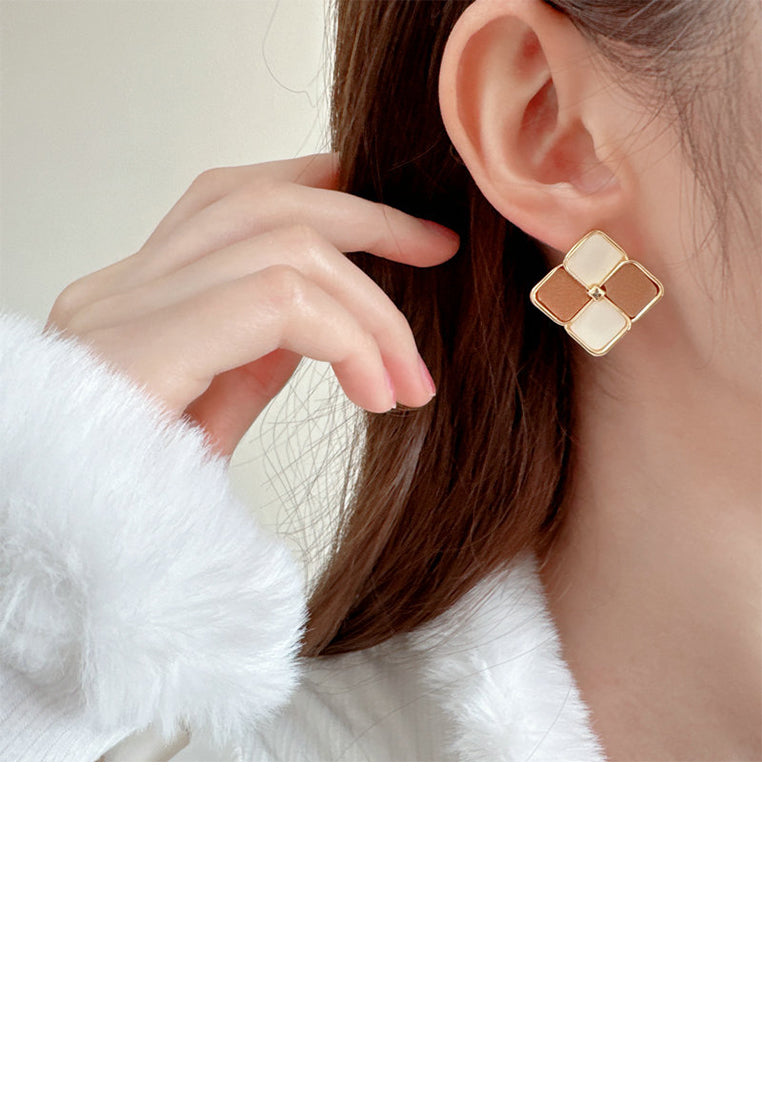 Fashion and Simple Plated Gold Geometric Rhombus Brown Square Stud Earrings - Vibrant Color