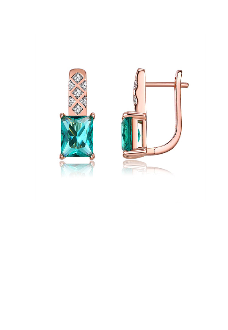 Simple and Fashion Plated Rose Gold Geometric Stud Earrings with Green Cubic Zirconia - Luxurious Look