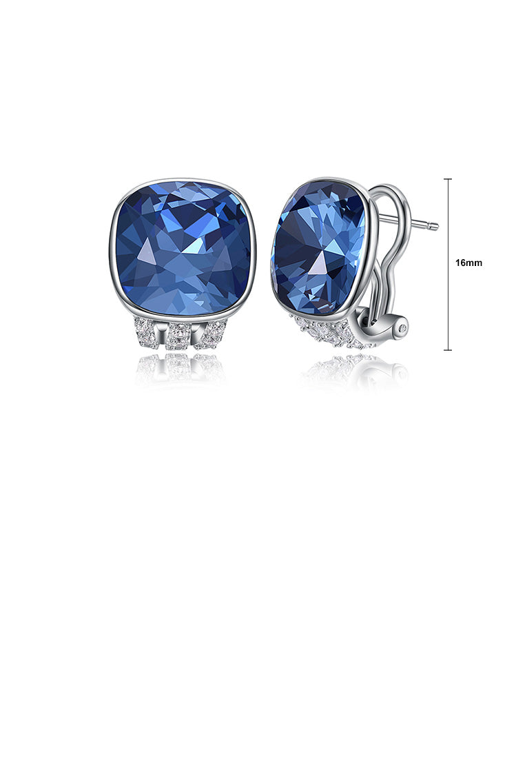 925 Sterling Silver Fashion Elegant Geometric Square Blue Austrian Element Crystal Earrings