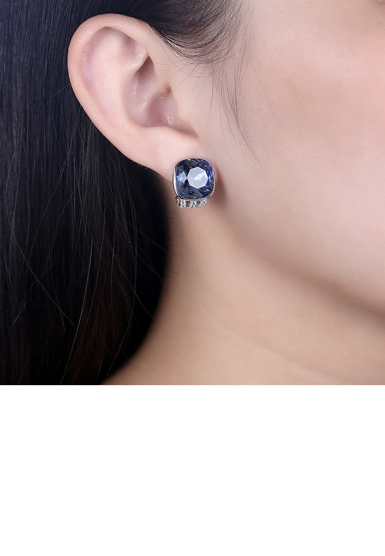 925 Sterling Silver Fashion Elegant Geometric Square Blue Austrian Element Crystal Earrings