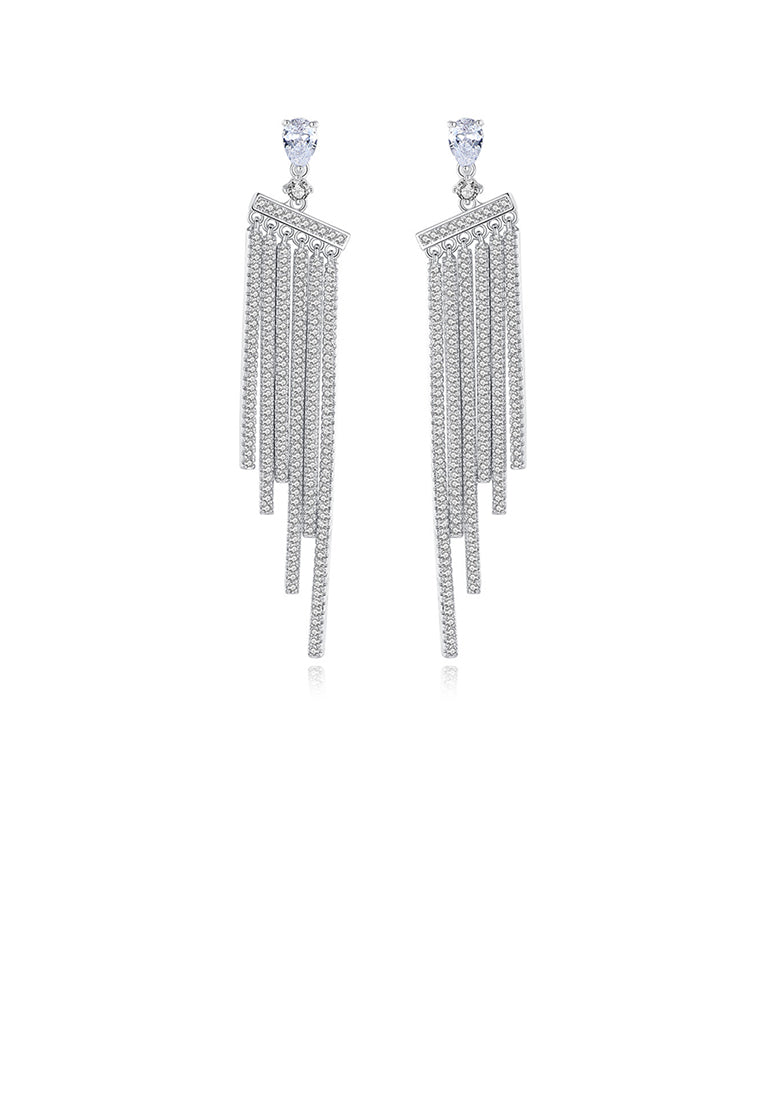 Fashion Temperament Bright Geometric Tassel Earrings with Cubic Zirconia - Luxurious Look