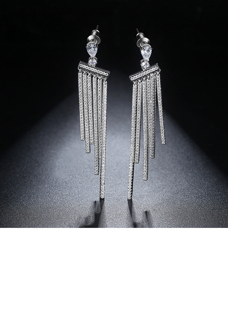 Fashion Temperament Bright Geometric Tassel Earrings with Cubic Zirconia - Luxurious Look