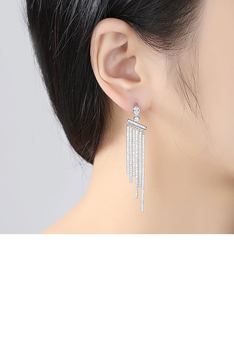 Fashion Temperament Bright Geometric Tassel Earrings with Cubic Zirconia - Luxurious Look