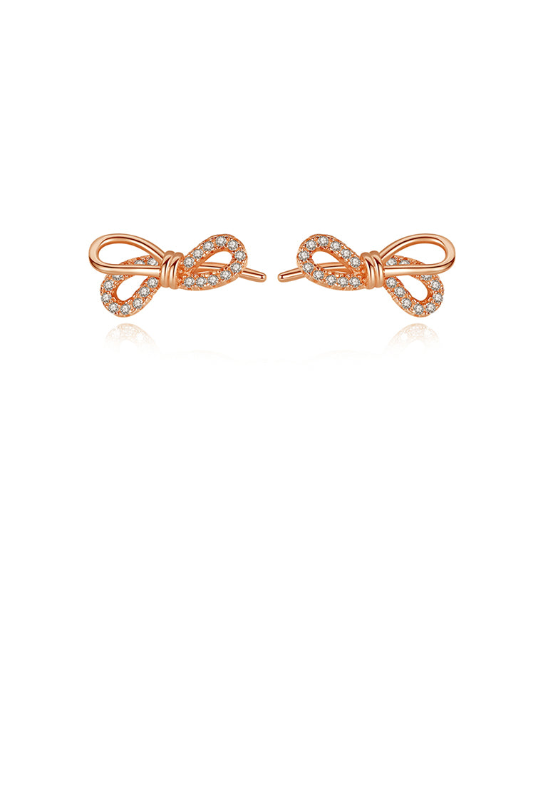 925 Sterling Silver Plated Gold Fashion Simple Ribbon Stud Earrings with Cubic Zirconia - Luxurious Look