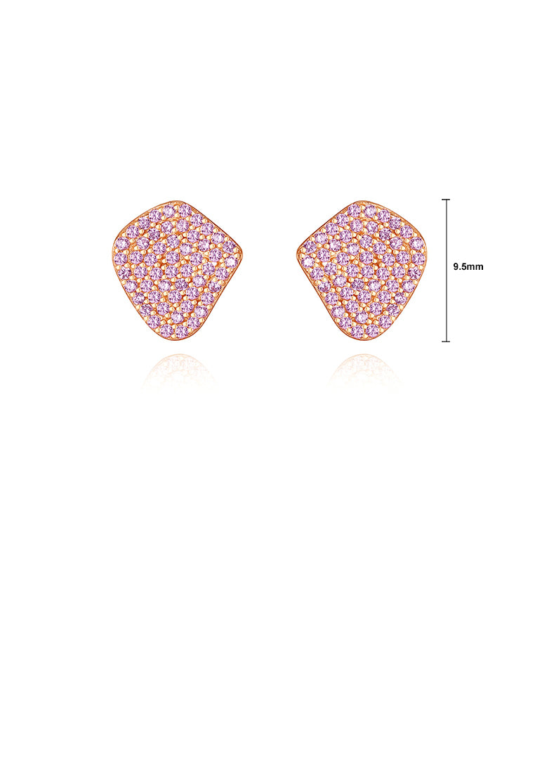925 Sterling Silver Plated Gold Simple Bright Geometric Stud Earrings with Pink Cubic Zirconia - Luxurious Look - Vibrant Color