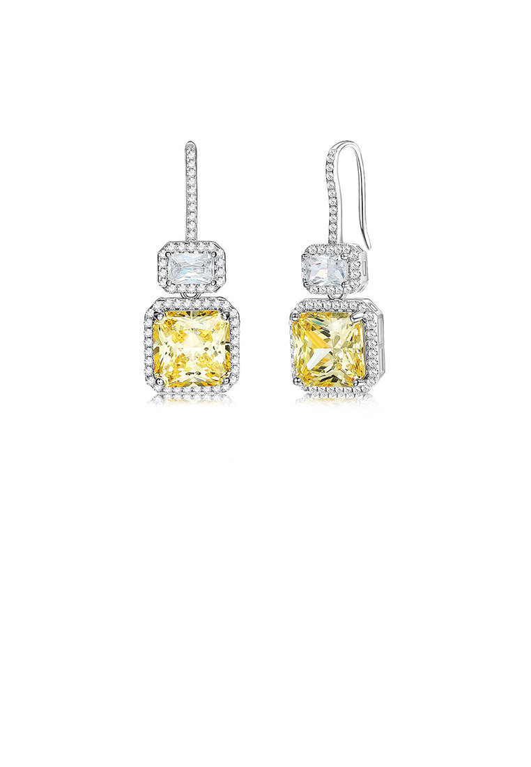 Fashion Bright Geometric Square Earrings with Yellow Cubic Zirconia - Luxurious Look