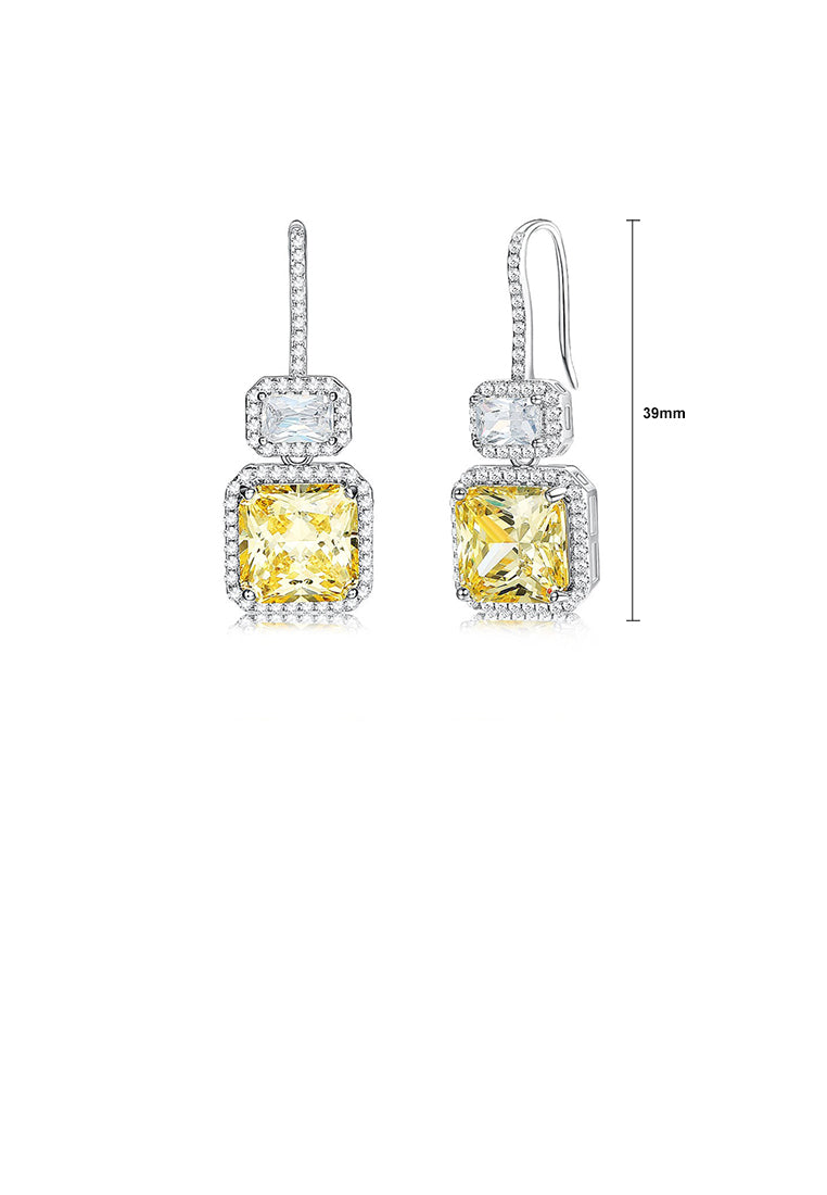 Fashion Bright Geometric Square Earrings with Yellow Cubic Zirconia - Luxurious Look