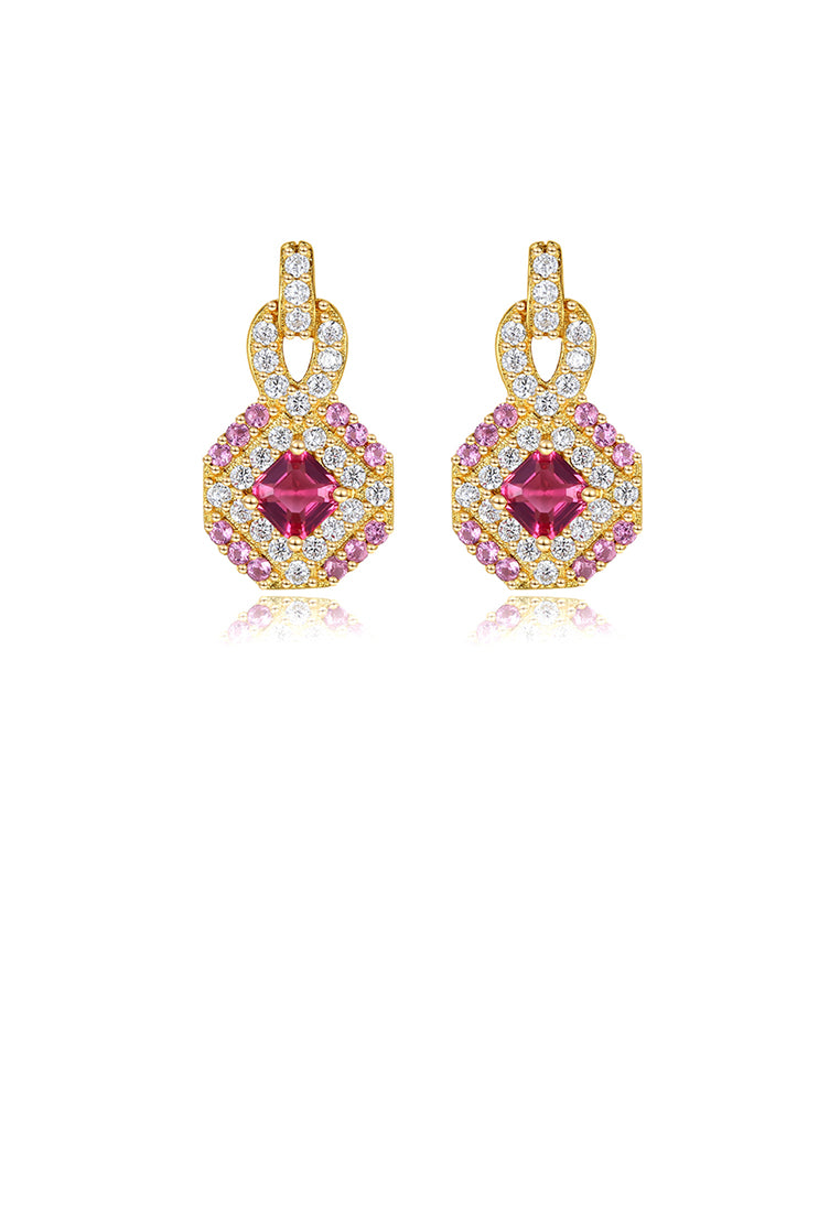925 Sterling Silver Plated Gold Fashion Bright Geometric Diamond Earrings with Cubic Zirconia - Luxurious Look