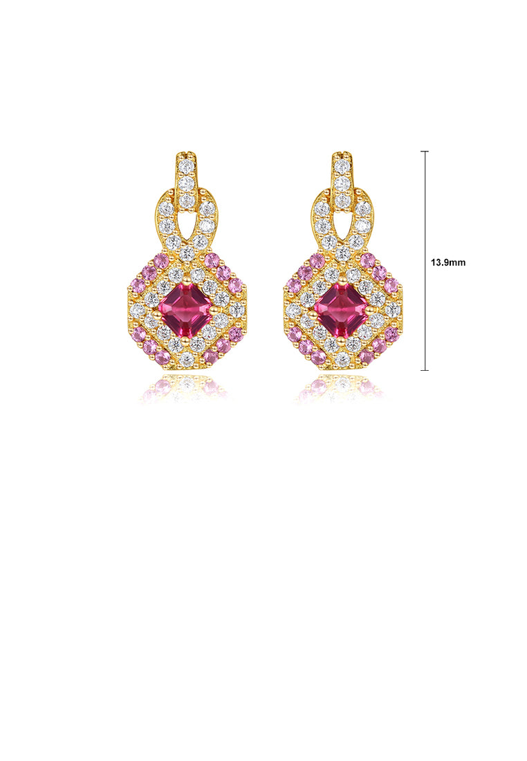 925 Sterling Silver Plated Gold Fashion Bright Geometric Diamond Earrings with Cubic Zirconia - Luxurious Look