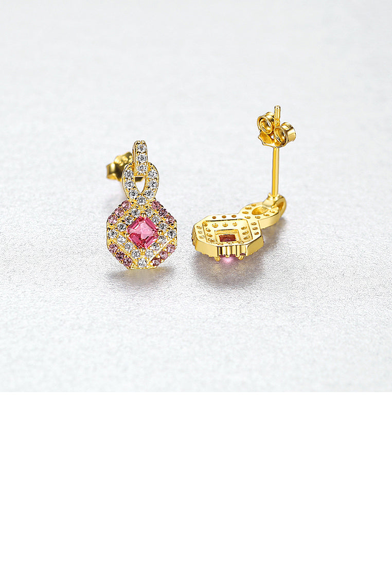 925 Sterling Silver Plated Gold Fashion Bright Geometric Diamond Earrings with Cubic Zirconia - Luxurious Look