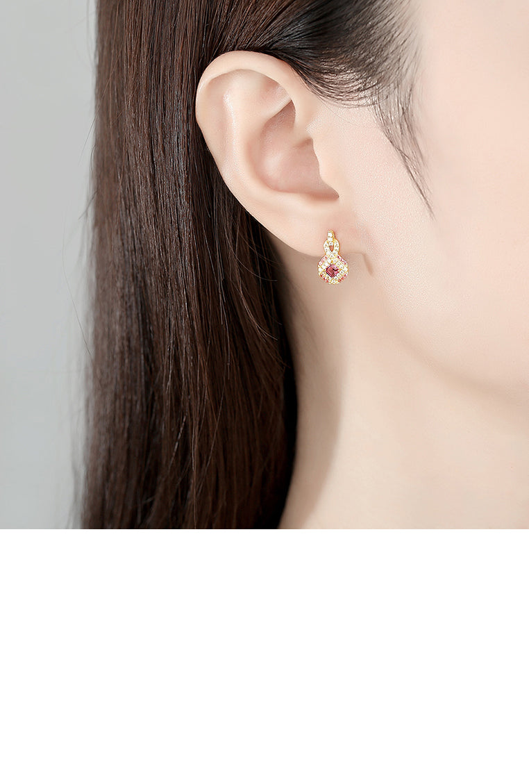 925 Sterling Silver Plated Gold Fashion Bright Geometric Diamond Earrings with Cubic Zirconia - Luxurious Look