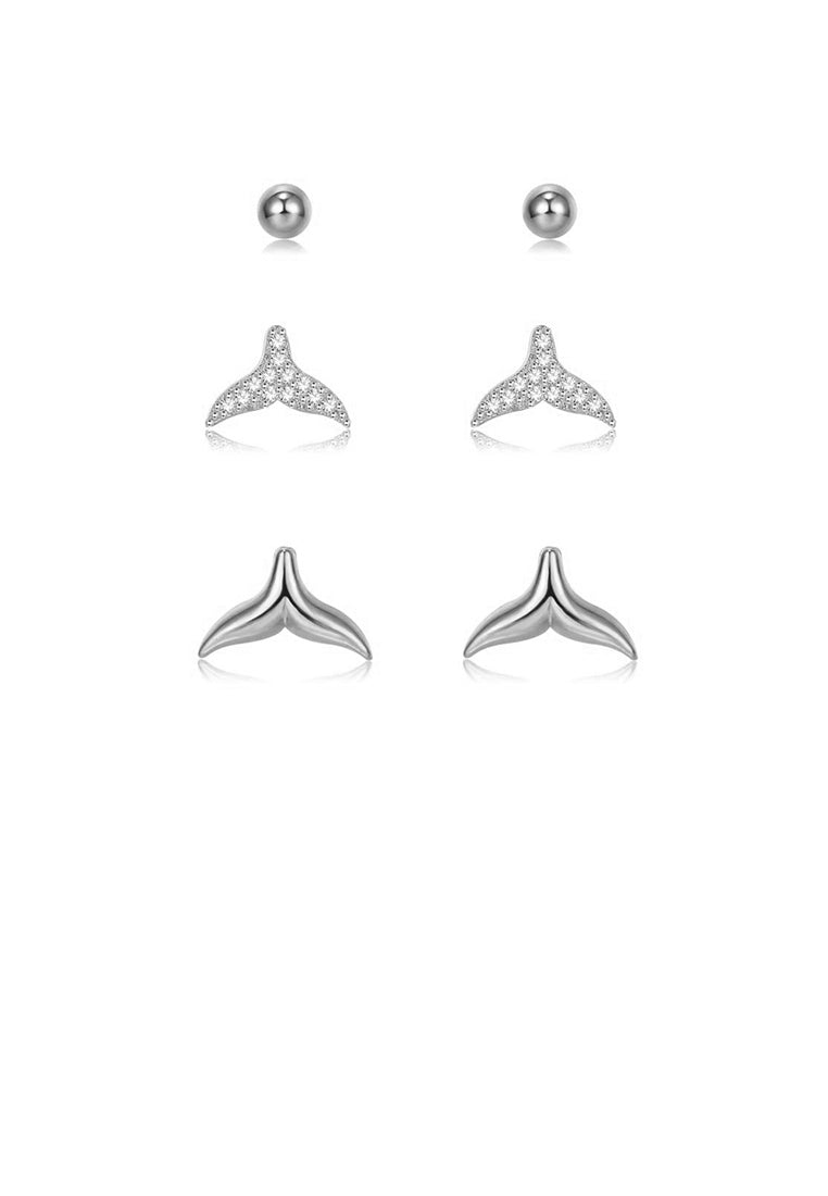 925 Sterling Silver Fashion Simple Fishtail Three-Piece Earrings with Cubic Zircon
